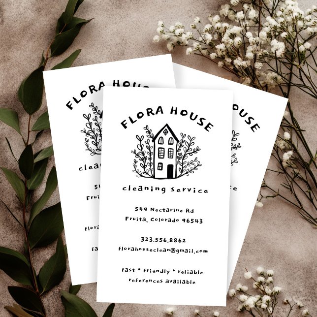 House Städning Service Home Hand plockade Logotyp Visitkort (House Cleaning Service Home Hand Drawn Logo Business Card
)
