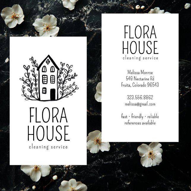 House Städning Service Home Hand plockade Logotyp Visitkort (House Cleaning Service Home Hand Drawn Logo Business Card
)