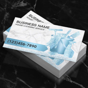 House Städning Service Modern Blue Glitter Marble Visitkort