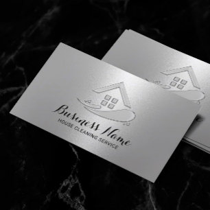 House Städning Service Modern Silver Metallic Visitkort