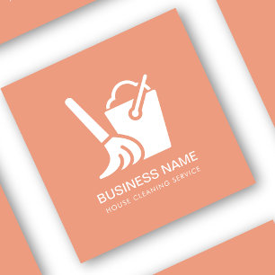 House Städning Service Simple Logotyp Peach Rosa Fyrkantigt Visitkort