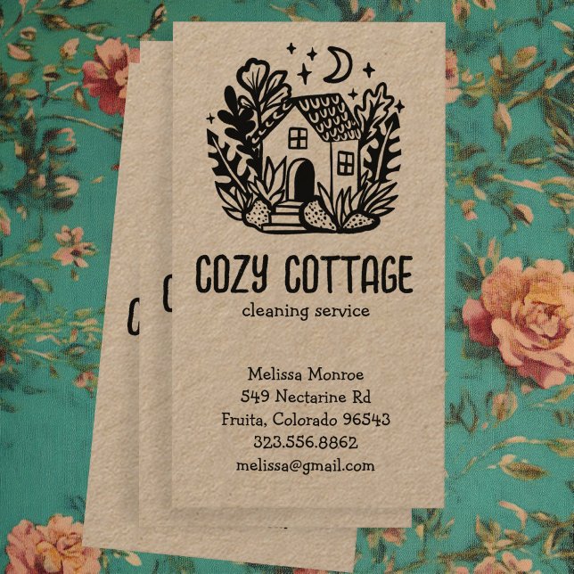 House Städning Services Cute Home Hand plockade Kr Visitkort (House Cleaning Services Cute Home Hand Drawn Kraft Business Card
)