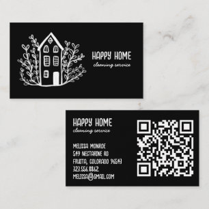 House Städning Services Hand plockade Doodle QR-ko Visitkort