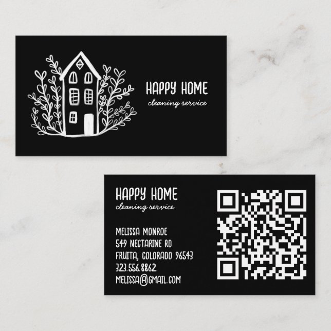 House Städning Services Hand plockade Doodle QR-ko Visitkort (Fram/baksida)