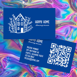 House Städning Services Hand plockade Doodle QR-ko Visitkort