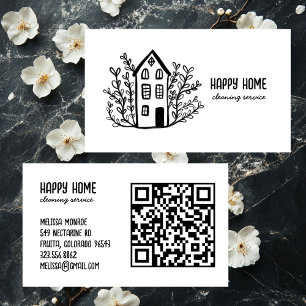 House Städning Services Hand plockade Doodle QR-ko Visitkort