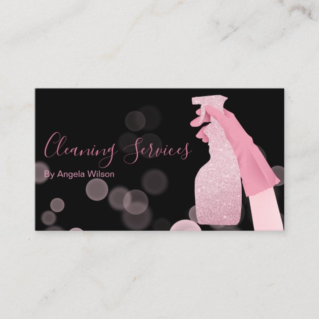 House Städning Services Maid Glitter Black Rosa Visitkort (Framsida)