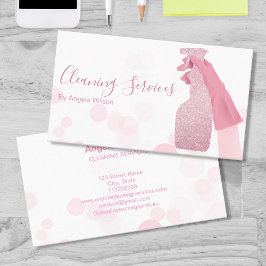House Städning Services Maid Glitter Bubbles Rosa Visitkort