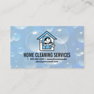 House Städning Tecknad Maid Soap Bubbles Visitkort