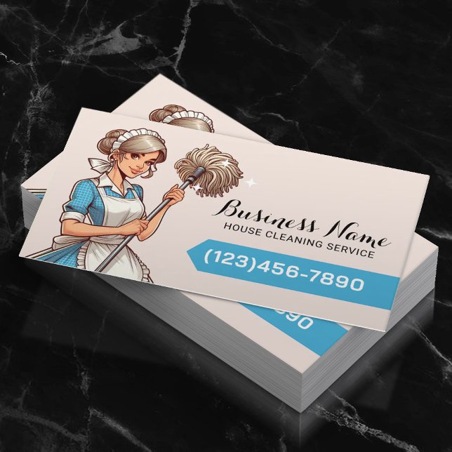 House Städning Tecknad Söt Woman Maid Service Visitkort (Skapare uppladdad)