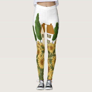 House Sunblommor Fält Vintage Illustration Leggings