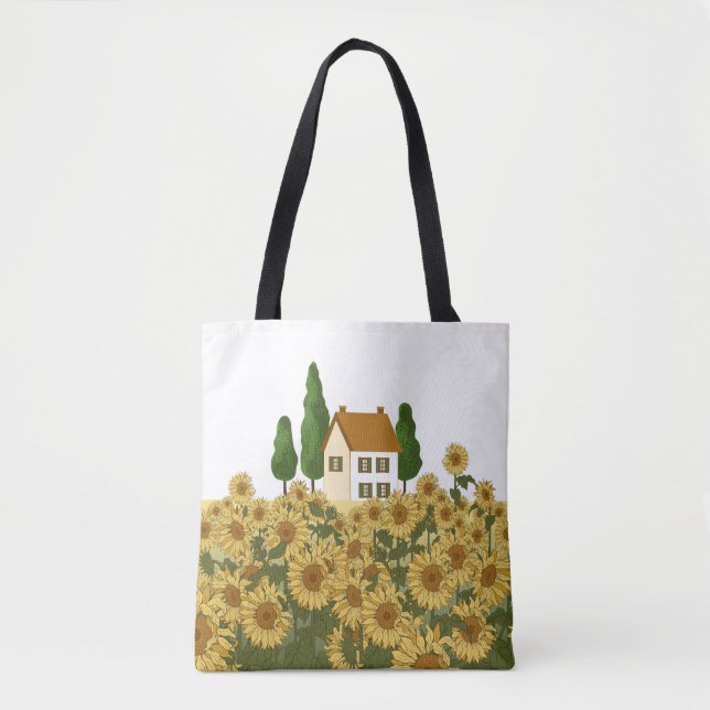 House Sunblommor Fält Vintage Illustration Tygkasse (Framsida)