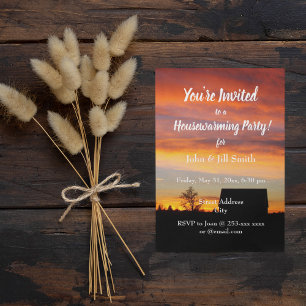 House Sunset Silhouette Houseuppvärmning Party Inbjudningar