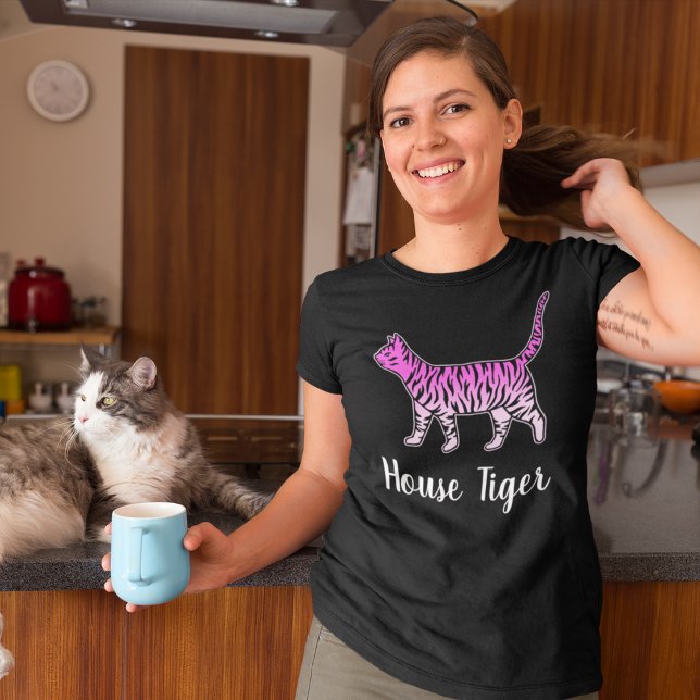 House Tiger Funny Rosa Cat Dam T Shirt (Skapare uppladdad)