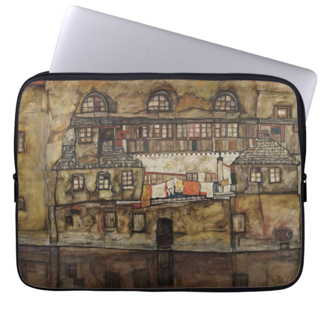 House Wall on River av Egon Schiele Laptop Sleeve (Framsidan)