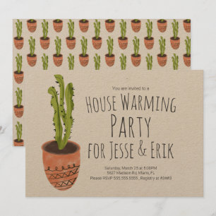 House Warming Party Cactus Plant Hand plockade Inbjudningar