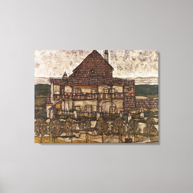 House with Shingle Tak by Egon Schiele Canvastryck (Framsida)
