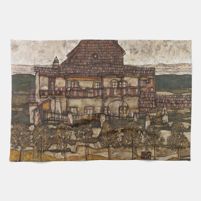 House with Shingle Tak by Egon Schiele Kökshandduk (Horisontell)