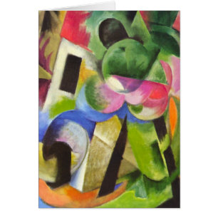 House with Träd by Franz Marc, Vintage Fine Art Hälsningskort