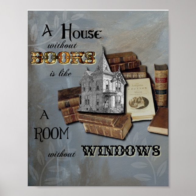 House without Bokar Collage Art Poster eller Skriv (Framsidan)