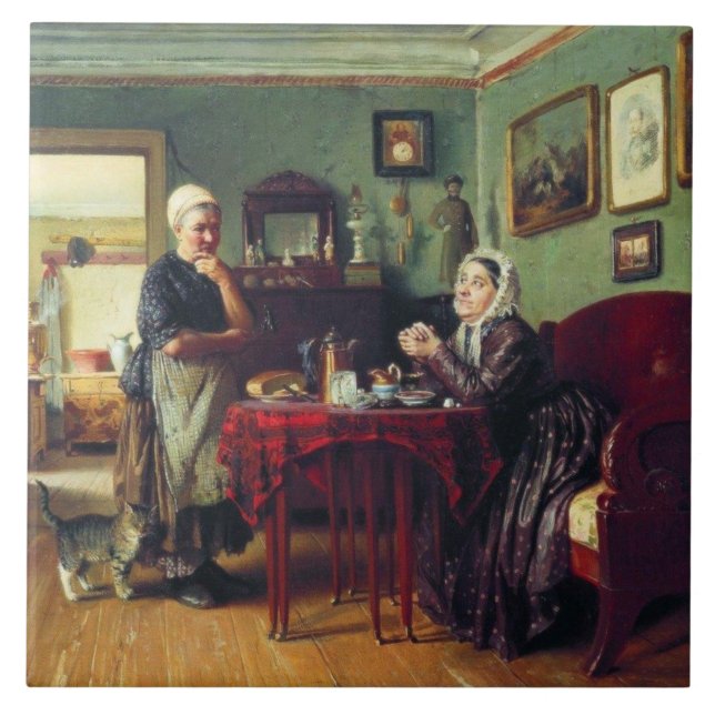 Household Conversation (av Konstantin Makovsky) Kakelplatta (Framsidan)