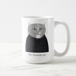 HOUSEKEEPER CAT Tall White Mugg + Text