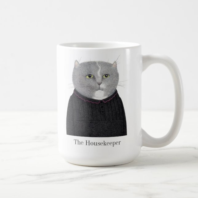 HOUSEKEEPER CAT Tall White Mugg + Text (Höger)