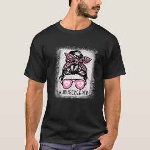 Housekeeper Life Bleached S Rosa Leopard Messy Bun T Shirt
