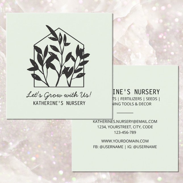 Houseplant Shop Nursery Modern Abstrakt Minimal Fyrkantigt Visitkort (Front and Back side)