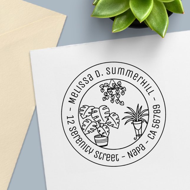 Houseplants Hobby Round Address Självfärgande Stämpel (Skapare uppladdad)