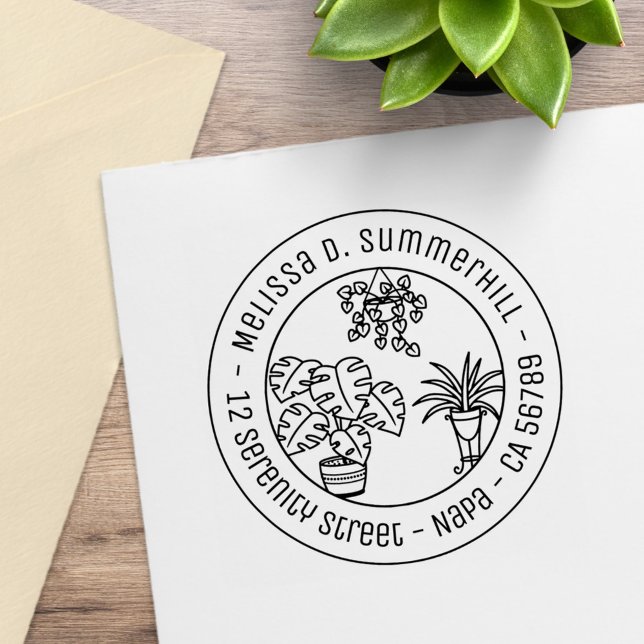 Houseplants Hobby Round Address Stämpel (Skapare uppladdad)