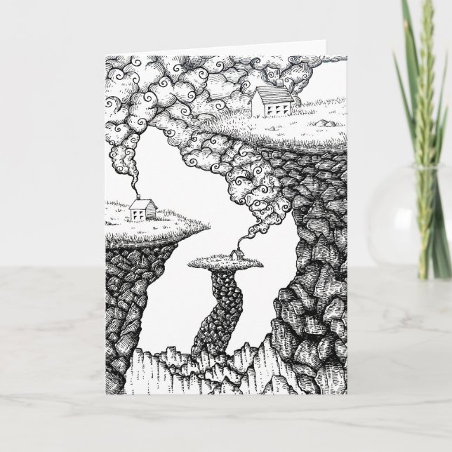 Houses and Cliffs Pen and Ink Art Greeting Card Kort (Framsida)