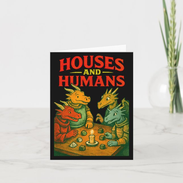 Houses And Humans Gaming Funny Rpg Gamer Men Boys  Kort (Framsida)