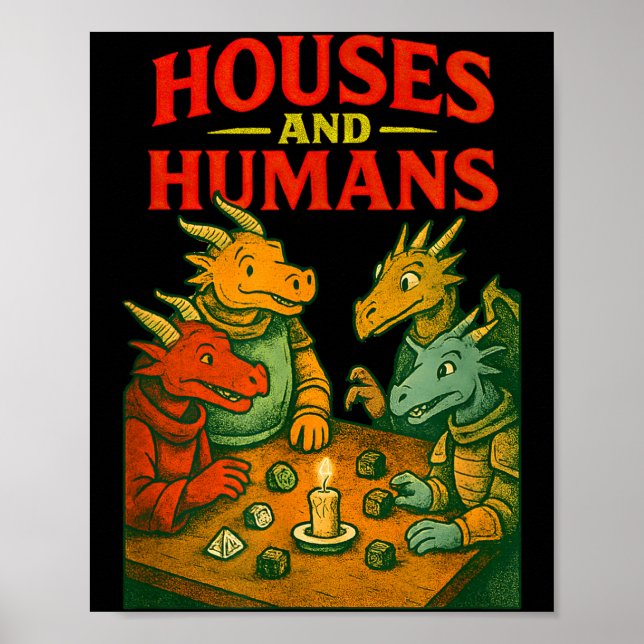 Houses And Humans Gaming Funny Rpg Gamer Men Boys  Poster (Framsidan)