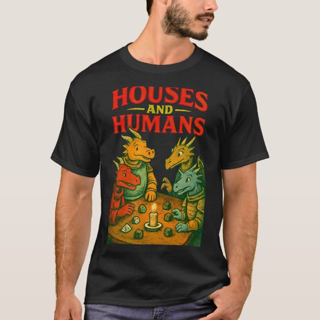 Houses And Humans Gaming Funny Rpg Gamer Men Boys  T Shirt (Framsida)