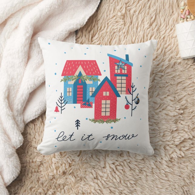 Houses Let it Snow Merry & Bright Christmas Pillow Kudde (Filt)