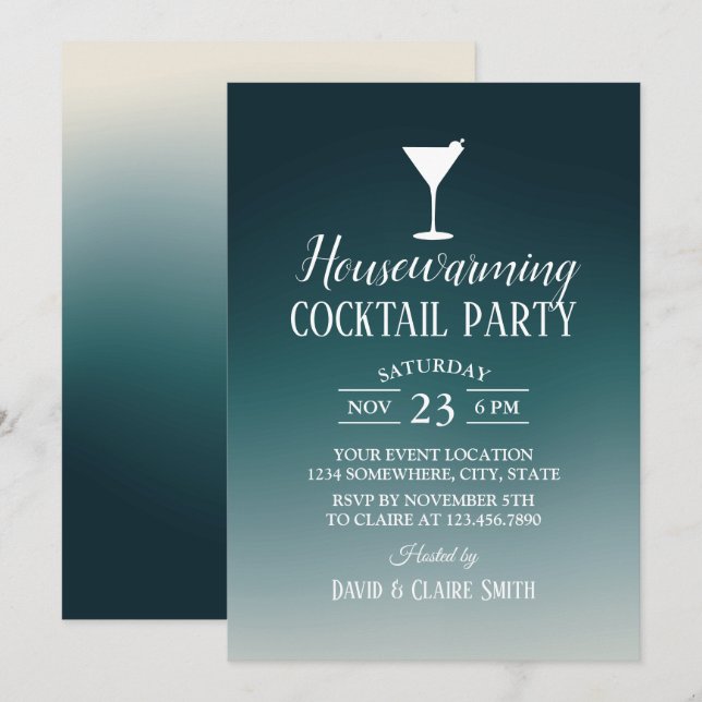HouseuppvärmCocktail Party Elegant Teal Ombre Inbjudningar (Fram/baksida)
