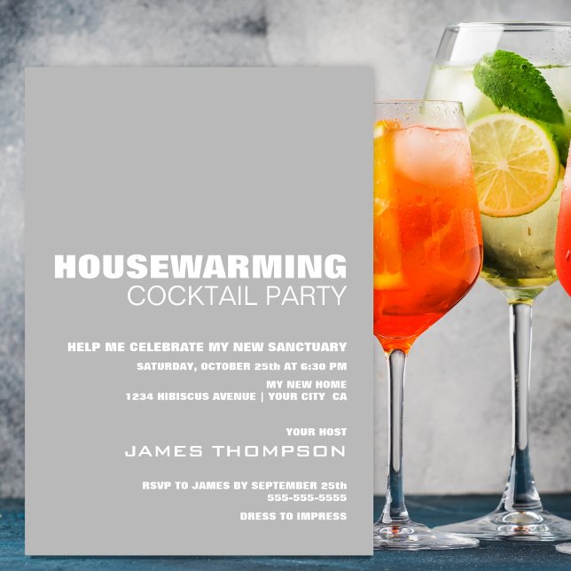 HouseuppvärmCocktail Party Modern Grått White Inbjudningar (Skapare uppladdad)