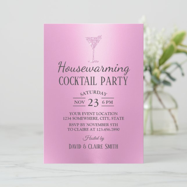 Houseuppvärmning Cocktail Party Modern Rosa Inbjudningar (Stående Fram)