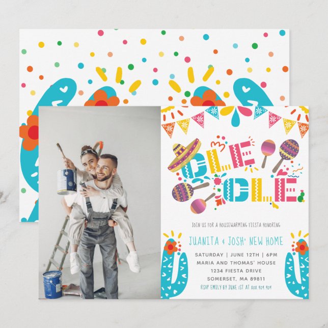 Houseuppvärmning New Home Ole Ole Fiesta Photo Inbjudningar (Fram/baksida)