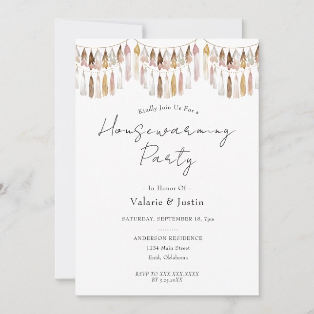 Houseuppvärmning Party Boho Tassels Inbjudningar (Framsida)