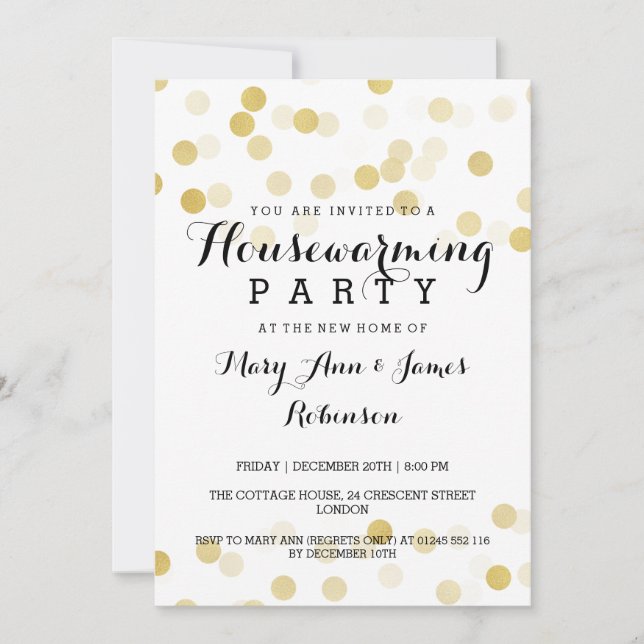 Houseuppvärmning Party Faux Gold Foil Glitter Ljus Inbjudningar (Framsida)
