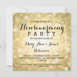 Houseuppvärmning Party Guld Winter Wonderland Inbjudningar