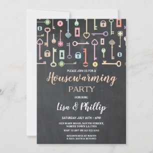 Houseuppvärmning Party Rustic Chalk Nyckel Locks D Inbjudningar