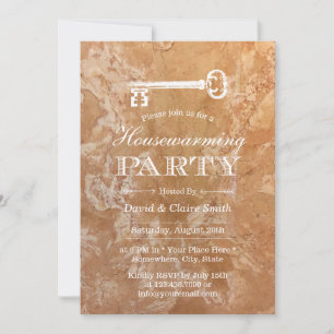 Houseuppvärmning Party Skeleton Nyckel Marble Ston Inbjudningar