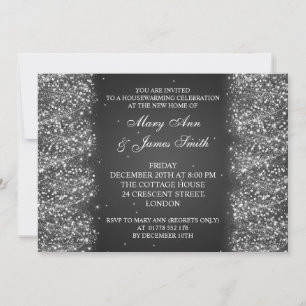 Houseuppvärmning Party Sparkling Glitter Black Inbjudningar