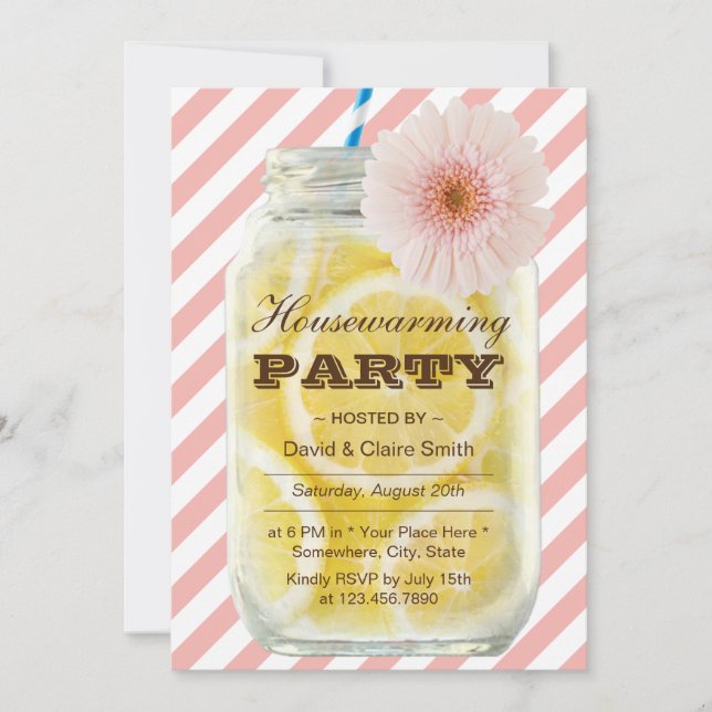 Houseuppvärmning Party Sweet Rand Sommar Lemonade Inbjudningar (Framsida)