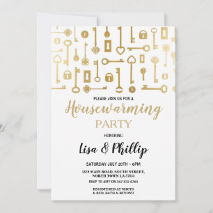 Houseuppvärmning Party White Guld Nyckel Locke Dig Inbjudningar