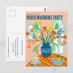 HOUSEWARMING Blommigt Bouquet New Home Adress Cute Vykort