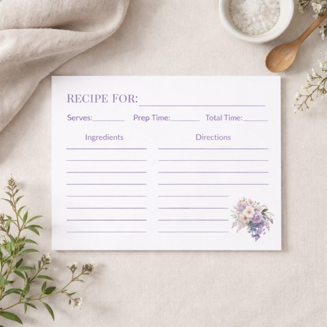 Housewarming Elegant Purple Floral Recipe Card (Skapare uppladdad)